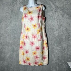 Vintage Yves Cossette Depeche Mode Linen Dress Size 10 Floral Sleeveless Layered